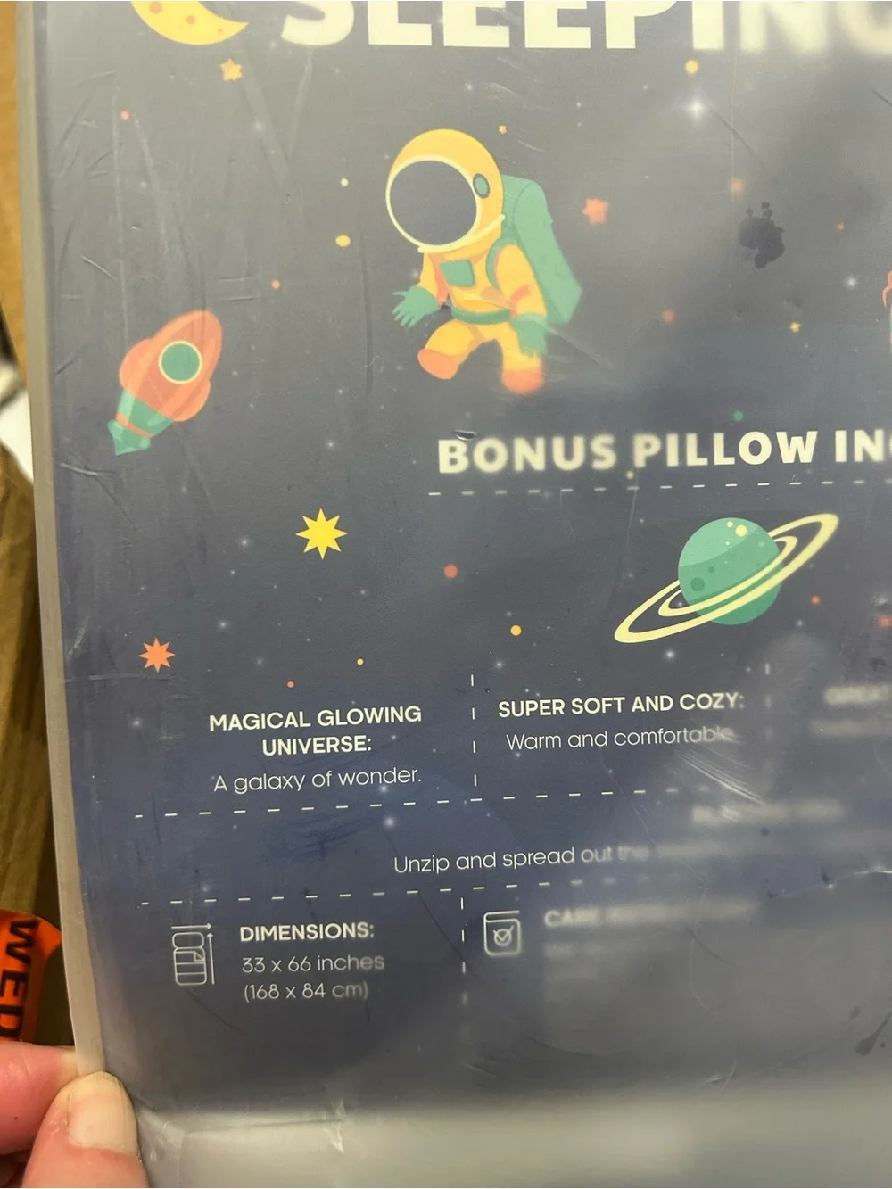bolle Kids Space-Themed Sleeping Bag in Navy with Orange & Teal Accents